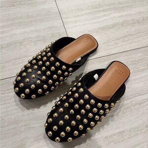 Black and Gold Studded Women's Mules